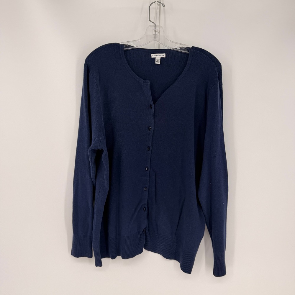 Croft & Barrow Cardigan Womens 3X Navy Blue Button Front Cotton Blend Classic
